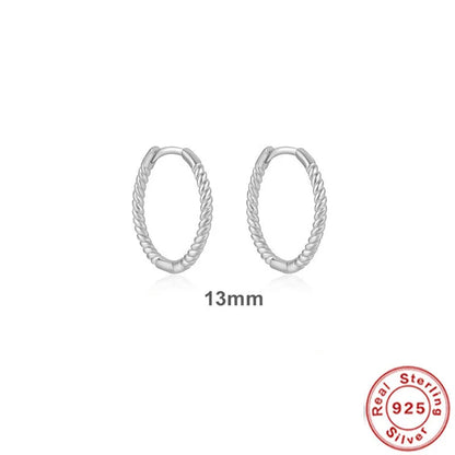 Sterling silver twisted string round ring earrings in gold or platinum colour