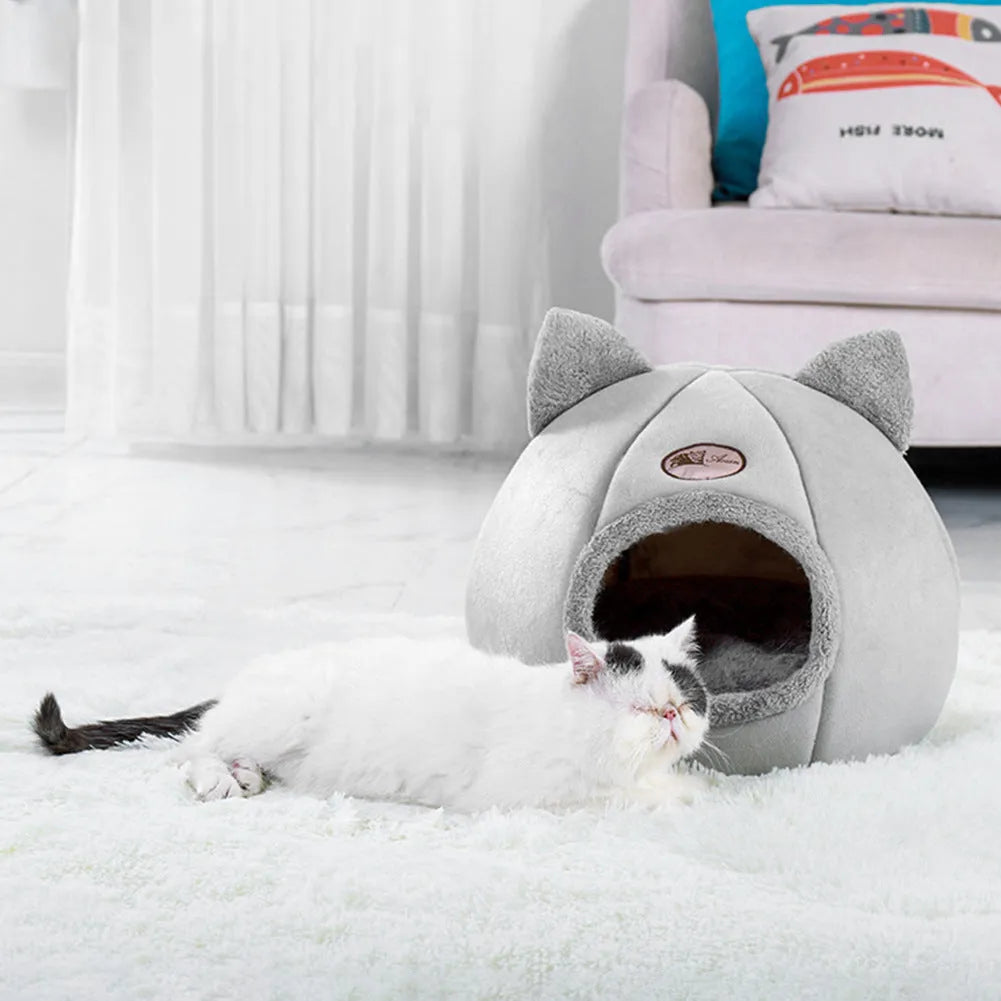 Fully enclosed winter cat nest sofa bed with soft cushion in large size