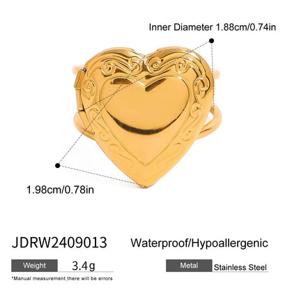 Stainless steel love heart-shaped ring for women with electroplated finish, shown as a single ring