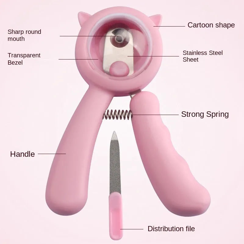 Blue pet nail clipper with stainless steel sickle blade and safety guard for trimming dog or cat claws.