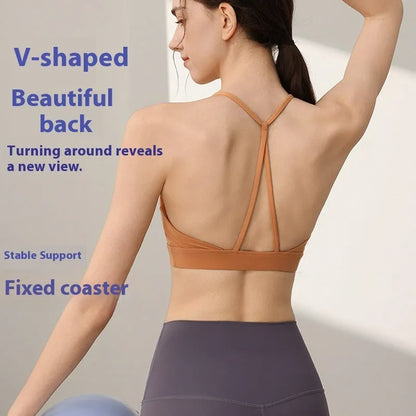 Women's nylon sports vest with double shoulder straps in sunshine desert colour.