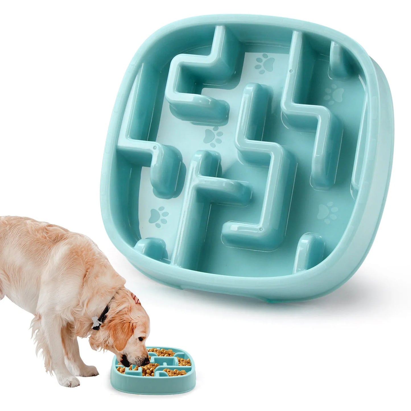 Square maze pattern slow feeder bowl for dogs and cats with anti-slip base in macaron colour.