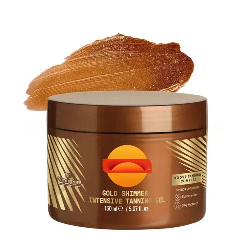 Sun-free tanning gel cream in 150g container with brown and orange colour options