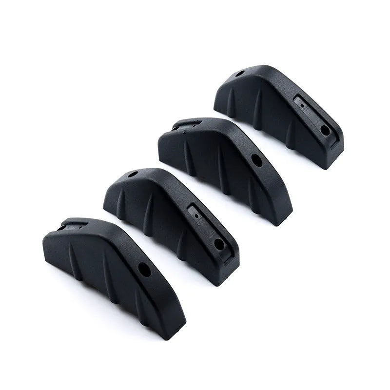 Black triangular car rear spoiler made of ABS plastic, 15cm wide, with mounting screws and adhesive.