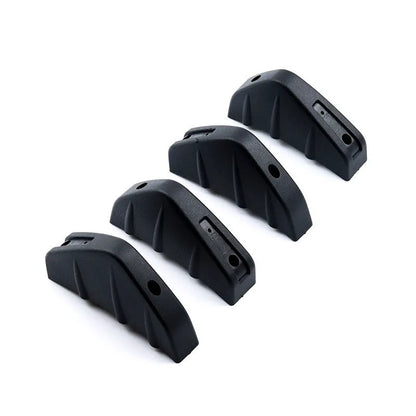 Black triangular car rear spoiler made of ABS plastic, 15cm wide, with mounting screws and adhesive.