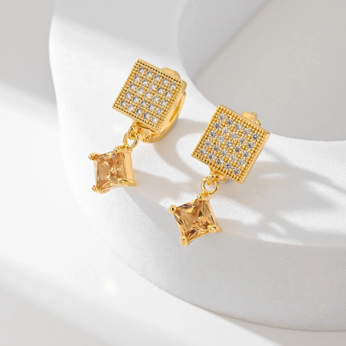 Square fashion zircon earrings in various colours, perfect for women's accessories