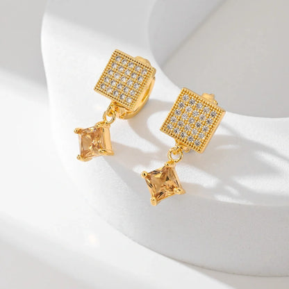 Square fashion zircon earrings in various colours, perfect for women's accessories