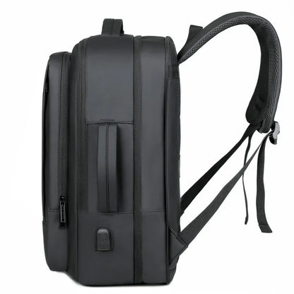 Black large capacity waterproof Oxford backpack with shoulder straps and a top carry handle.