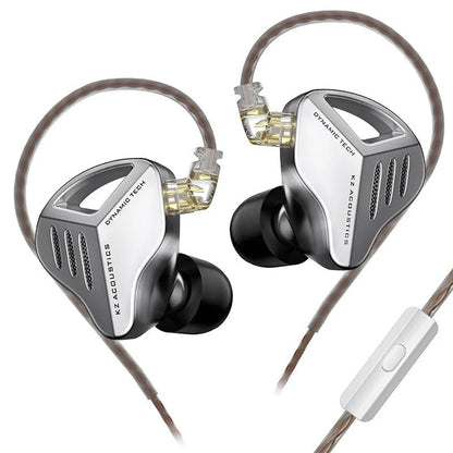 KZ ZAX silver blue in-ear headphones with L-bend 3.5mm plug and tangle-free cable