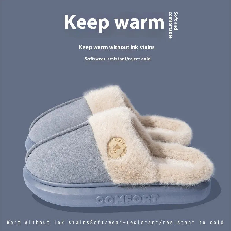 Winter plush slippers in multiple colours with thick fleece upper and PVC sole