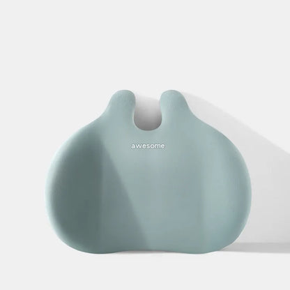 Car headrest and lumbar support pillow set in fabric with cotton filling.