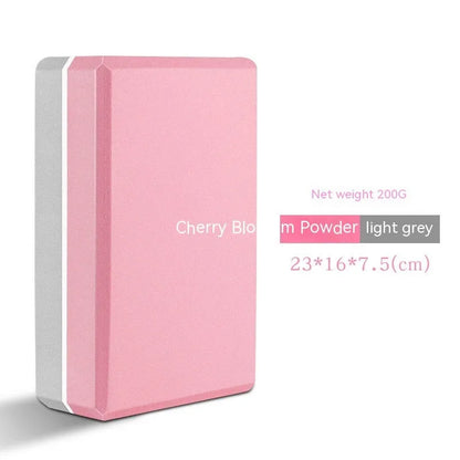 High-density EVA foam yoga block in violet colour, shown next to a pink block with a cartoon bunny print.