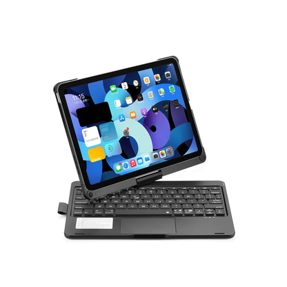 Rotating Bluetooth keyboard with touch backlight for iPad in black, rose gold, or silver colours
