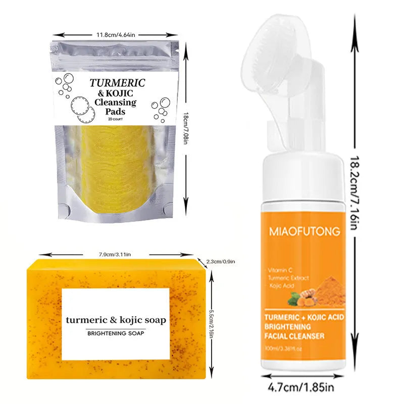 Turmeric cleansing mousse facial cleaning pad set with ginger soap and 30 reusable pads