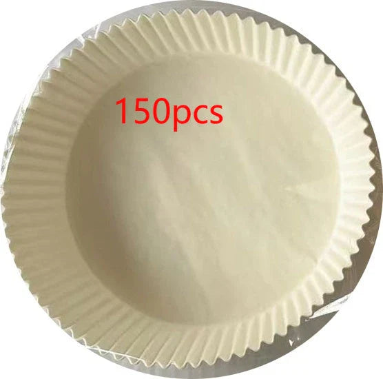 Disposable air fryer liners made from high-quality parchment paper, designed to keep your air fryer clean and your meals healthy