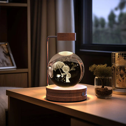Crystal Ball Cosmic Dinosaur Indoor Night Light with USB Power and Warm Bedside Lighting