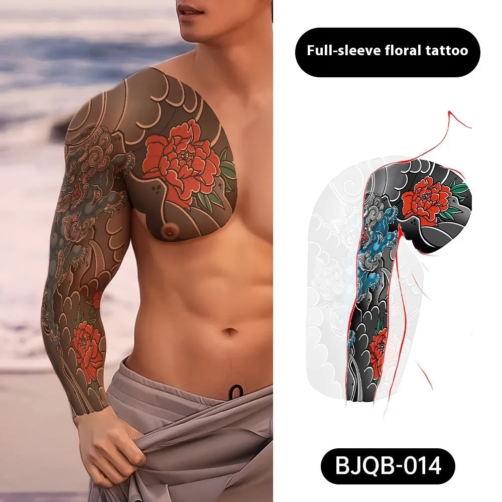 Retro traditional simulation flower arm body sticker sheet, 520mm x 370mm, transfer printing, BJQB pattern options