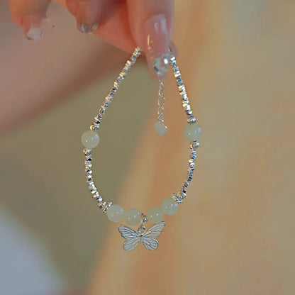 Women's butterfly bracelet and necklace jewellery set with electroplated silver finish
