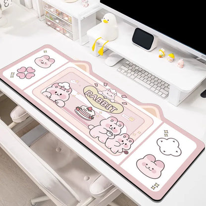 Oversized mouse pad on desk showing natural rubber base and solid colour design in available sizes from 20x26cm to 50x100cm