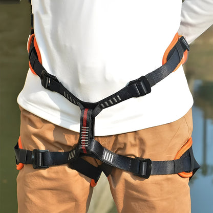 Half climbing safety belt in orange, black, green or blue with 2300kg stated load and adjustable waist