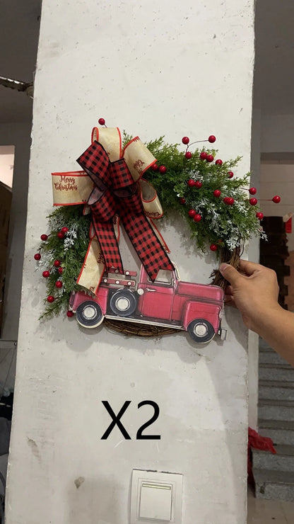 Christmas wooden garland with red truck and pumpkin design