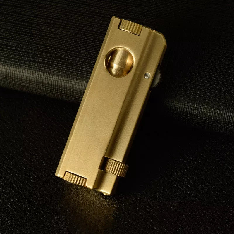 Vintage brass heavy duty trench lighter with kerosene fuel, showcasing classic design and durability