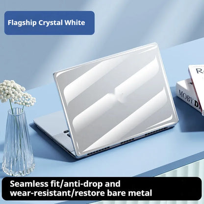 Transparent protective shell for MacBook Air and Pro laptops, showing slim 1.2mm design and ice crystal colour options