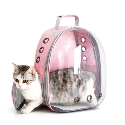 Grey PC plastic side opening pet carrier backpack for cats on a white background.