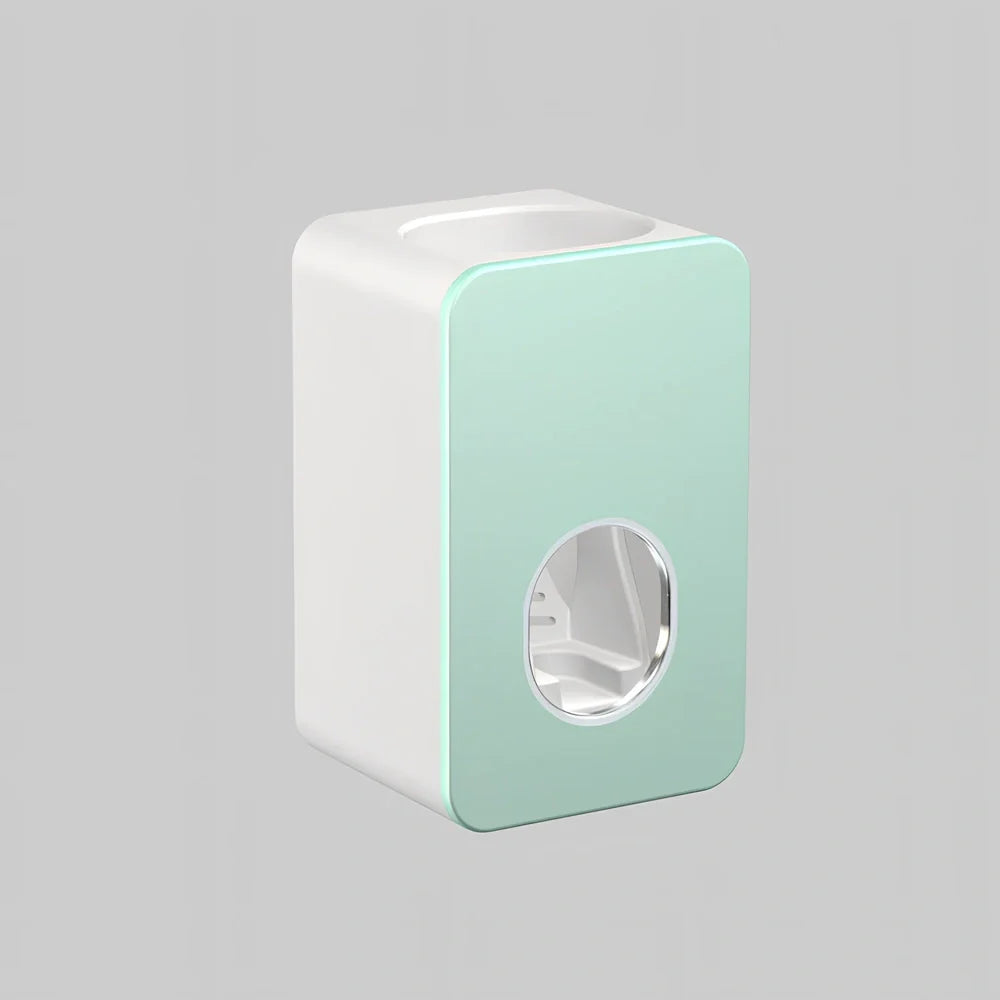 Black wall-mounted automatic toothpaste dispenser with 1 ml pump, punch-free adhesive, 18 cm height for bathroom use