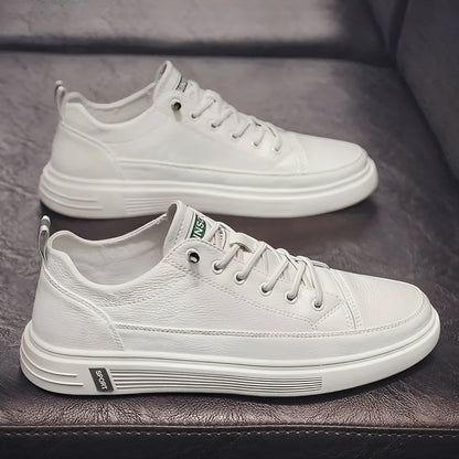 Men's white casual shoes with round toe and low heel for summer