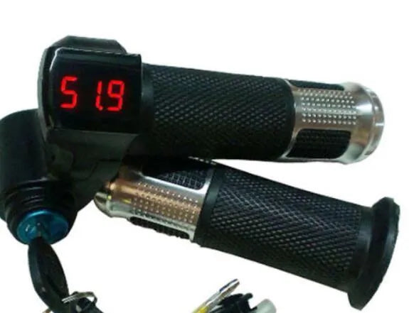 Electric vehicle handlebar replacement part in blue, red, silver, and yellow colour options.