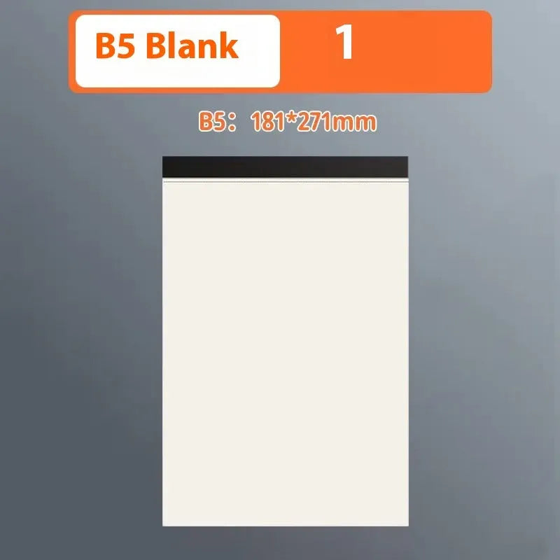 A5 and B5 tearable writing pads with blank, grid, and lined 80-sheet options.
