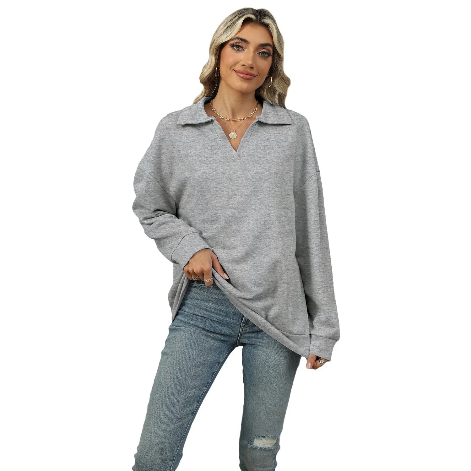 Stylish V-neck Lapel Sweatshirt for Women in various colours