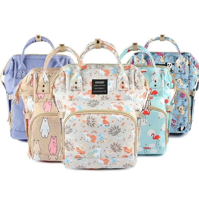 Stylish waterproof diaper backpack for mums, perfect for travel and daily use with multiple compartments.