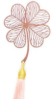Brass metal bookmark with hollow plating leaf design and rose gold tassel decoration