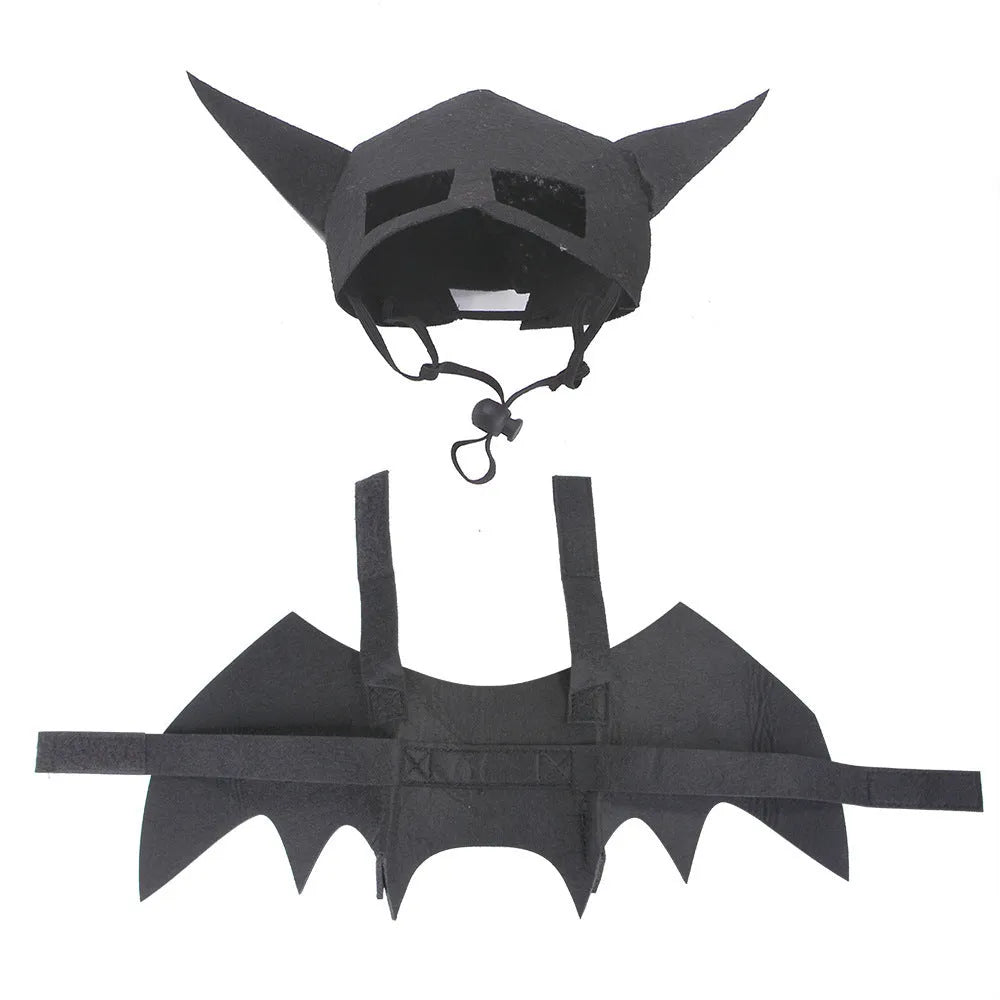 Halloween pet mask and bat wings corset in cloth, adjustable neck 25-35cm, sizes S M L