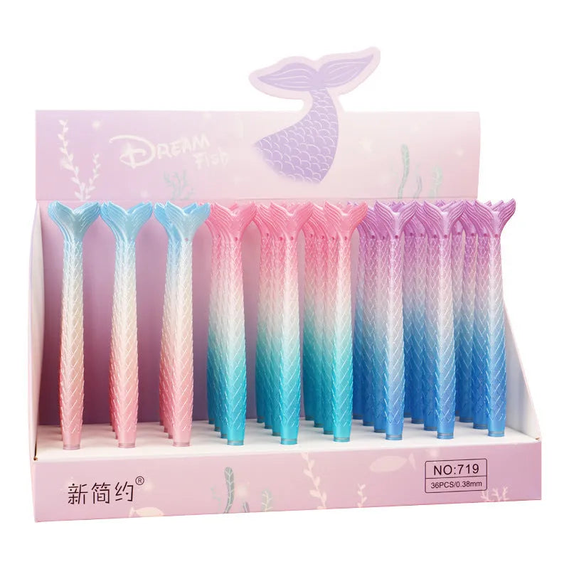 Cartoon mermaid design pen with a 0.38mm needle tip on a plastic barrel.