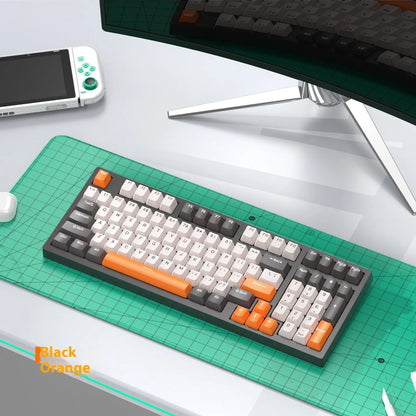 Mechanical keyboard and wireless mouse set in a chosen colour like beige gray or sky blue on a desk.
