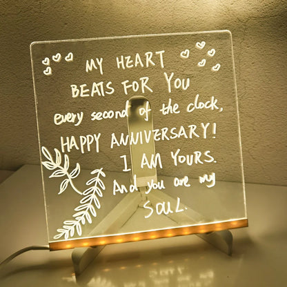 Acrylic DIY Note Board LED Night Light with USB power and colorful pens