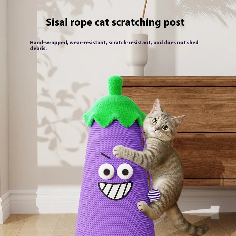 Wooden cat scratch board toy with blue and purple hip hop eggplant print cloth bag wrapper