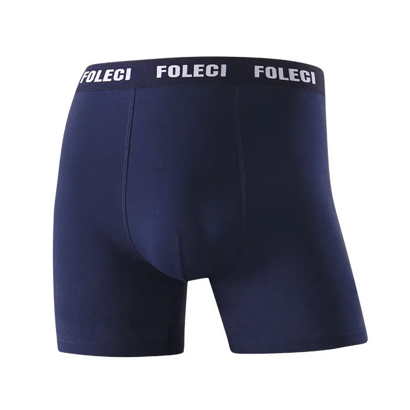 Men's pure cotton lengthened boxer briefs with anti-wear legs and high waist, available in five solid colours, sizes XL to 8XL.