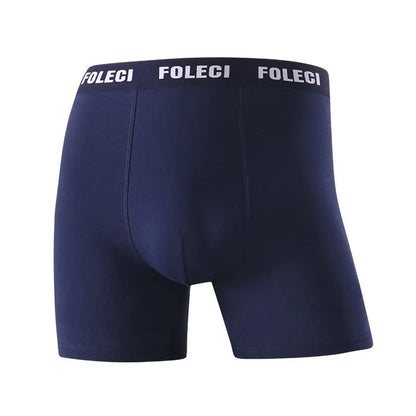 Men's pure cotton lengthened boxer briefs with anti-wear legs and high waist, available in five solid colours, sizes XL to 8XL.