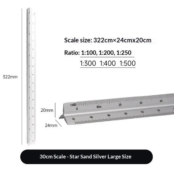 30cm triangular ruler in carbon black, prism blue, star silver or walnut gold, plastic or aluminium alloy, large or small scale