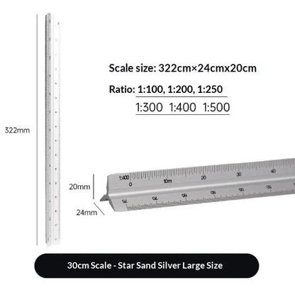 30cm triangular ruler in carbon black, prism blue, star silver or walnut gold, plastic or aluminium alloy, large or small scale