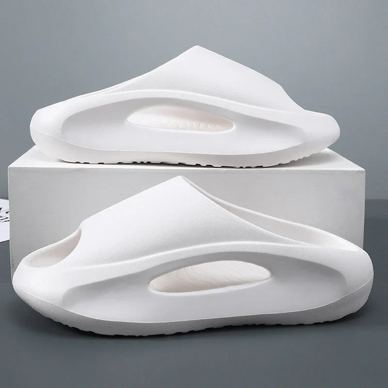 Stylish unisex beach slippers with peep-toe design in various colors including black, white, and khaki