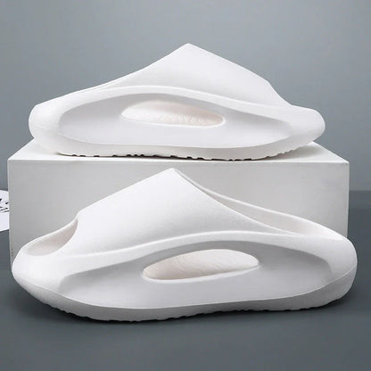 Stylish unisex beach slippers with peep-toe design in various colors including black, white, and khaki