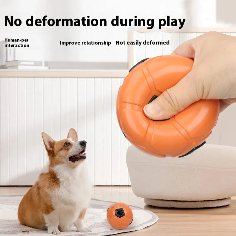 Orange and white TPR rubber dog chew ball toy, shown in hollow and teeth cleaning stick styles.