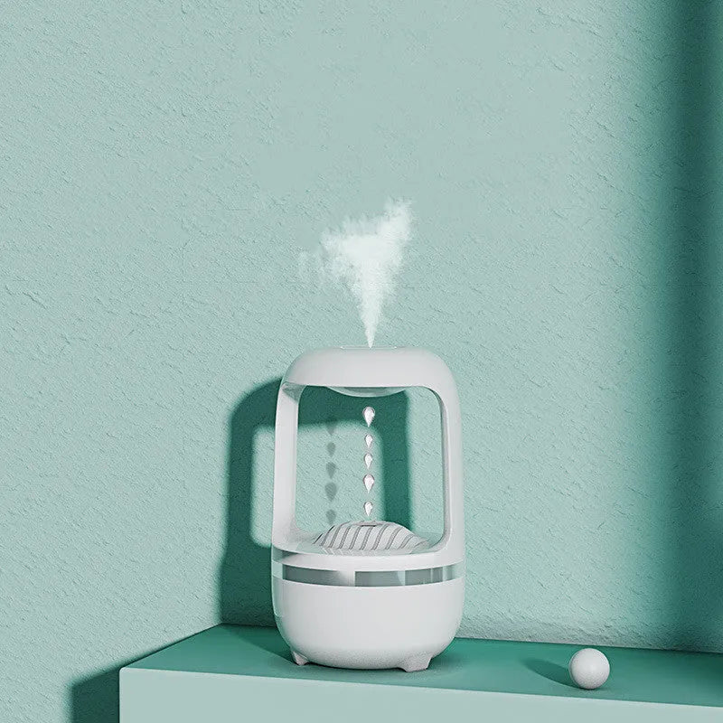 Anti Gravity Water Drop Humidifier with Atmosphere Lamp, 0.5-1L Tank, USB Powered, Under 36dB Quiet, Round ABS Plastic, 120x120x229mm, Black or White, One Fog Outlet