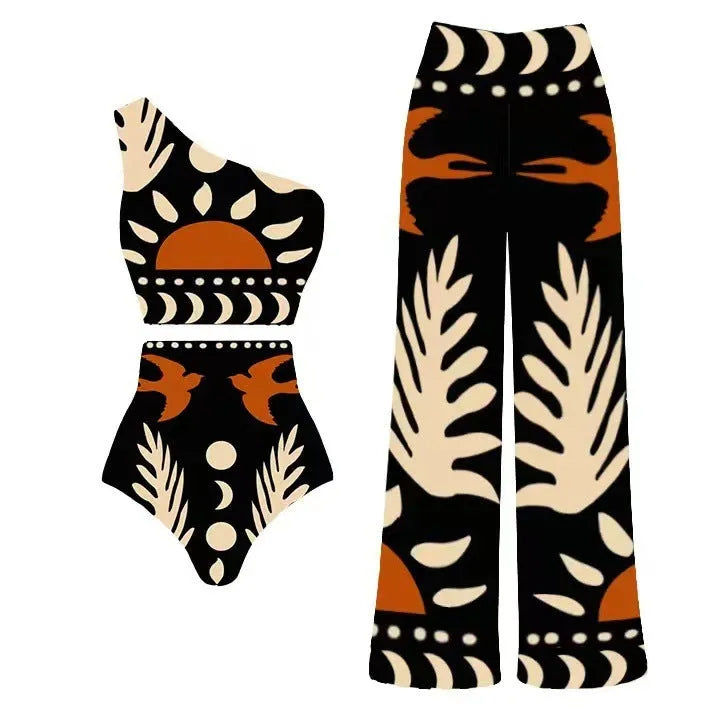 Women's black and yellow one-piece swimsuit made from polyester for beachwear