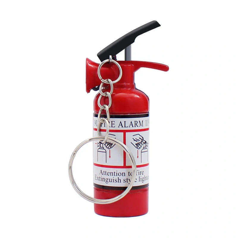 Creative fire extinguisher shaped lighter in red with light, durable alloy construction
